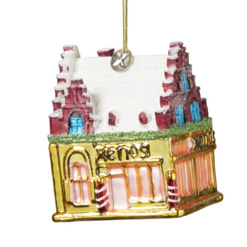 Kersthanger Xenos huisje - glas - 8x6.9x5.3 cm